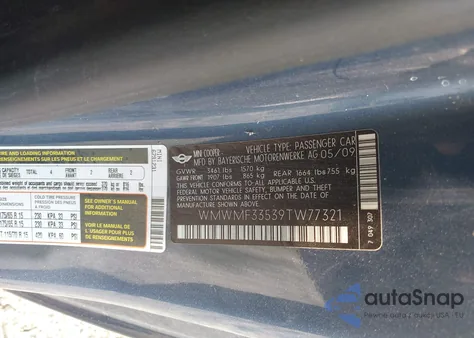 2009 Mini Cooper from USA, damaged, VIN WMWMF33539TW77321